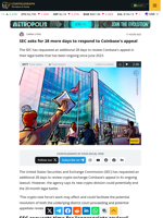 SEC asks for 28 more days to respond to Coinbase's appeal