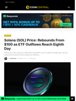 Solana (SOL) Price: Rebounds From $100 as ETF Outflows Reach Eighth Day - CoinCentral