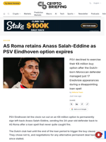 AS Roma retains Anass Salah-Eddine as PSV Eindhoven option expires