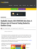 OneBullEx Unveils 300 SPARTANS Bots Beta: A Glimpse into AI-Powered Trading Backed by OneMore Group