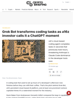 Grok Bot transforms coding tasks as a16z investor calls it a ChatGPT moment