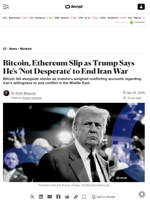 Bitcoin, Ethereum Slip as Trump Says He's 'Not Desperate' to End Iran War - Decrypt