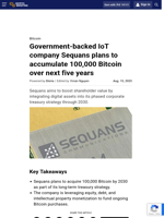 Government-backed IoT company Sequans plans to accumulate 100,000 Bitcoin over next five years