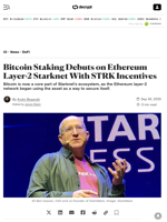 Bitcoin Staking Debuts on Ethereum Layer-2 Starknet With STRK Incentives - Decrypt