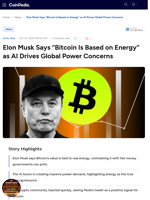Elon Musk Says “Bitcoin Is Based on Energy” as AI Drives Global Power Concerns