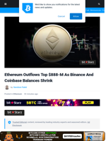 Ethereum Outflows Top $888M As Binance And Coinbase Balances Shrink