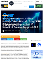 BlockDAG’s Almost $410M Presale Offers Historic Entry! ARB Prepares for September 16 Unlock, & Solana Targets $300 | Live Bitcoin News