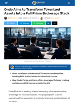 Ondo to Turn Tokenized Assets Into a Prime Brokerage Stack