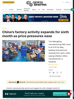China's factory activity expands for sixth month as price pressures ease