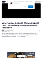 What's After $100,000 BTC and $4,000 Gold? Bloomberg Strategist Reveals Prediction - U.Today