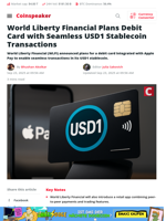 World Liberty to Launch USD1‑Backed Debit Card with Apple Pay