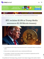 BTC reclaims $110k as Trump Media announces $2.5B Bitcoin treasury - CoinJournal