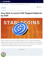 Sony Bank to Launch USD-Pegged Stablecoin by 2026
