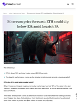 Ethereum price forecast: ETH could dip below $3k amid bearish PA