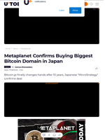 Metaplanet Confirms Buying Biggest Bitcoin Domain in Japan - U.Today