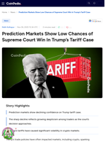 Prediction Markets Show Low Chances of Supreme Court Win In Trump's Tariff Case