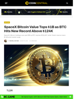 SpaceX Bitcoin Value Tops $1B as BTC Hits New Record Above $124K - CoinCentral