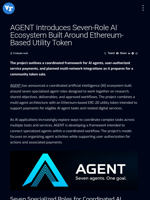 AGENT Introduces Seven-Role AI Ecosystem Built Around Ethereum-Based Utility Token | Visionary Financial