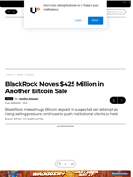 BlackRock Moves $425 Million in Another Bitcoin Sale - U.Today