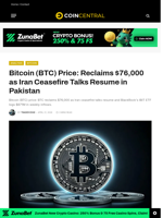 Bitcoin (BTC) Price: Reclaims $76,000 as Iran Ceasefire Talks Resume in Pakistan - CoinCentral