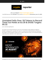 DOGE Eyes $0.32, Sui Price Holds & Unstaked Sold Over 1B Coins