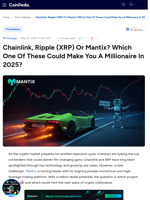 Chainlink, Ripple (XRP) Or Mantix? Which One Of These Could Make You A Millionaire In 2025?