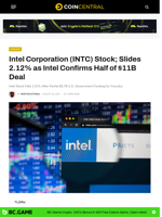 Intel Corporation (INTC) Stock; Slides 2.12% as Intel Confirms Half of $11B Deal - CoinCentral