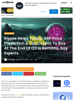 Ripple News Today: XRP Price Prediction & Top Crypto To Buy At The End Of Q3 Is Remittix, Say Experts | Live Bitcoin News