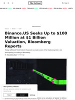 Binance.US Seeks Up to $100 Million at $1 Billion Valuation, Bloomberg Reports | The Defiant