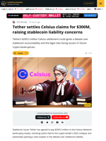 Tether’s $299.5M Celsius Deal Tests Stablecoin Liability
