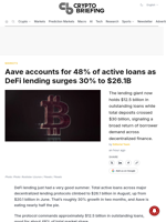 Aave accounts for 48% of active loans as DeFi lending surges 30% to $26.1B