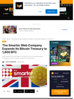 The Smarter Web Company Expands Its Bitcoin Treasury To 1,600 BTC