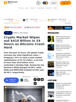 Crypto Market Wipes out $410 Billion in 24 Hours as Altcoins Crash Hard – Markets and Prices Bitcoin News
