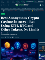 Best Anonymous Crypto Casinos in 2025 – Bet Using ETH, BTC and Other Tokens, No Limits - Crypto Daily