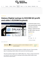 Galaxy Digital swings to $323M Q3 profit and adds a $200M buyback