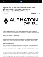 AlphaTON Capital Launches AI Vertical with MorpheusAI to Accelerate Agentic AI Development on TON and Telegram - Visionary Financial