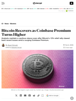 Bitcoin Recovers as Coinbase Premium Turns Higher - Decrypt