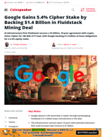 Google Gains 5.4% Cipher Stake by Backing $1.4 Billion in Fluidstack Mining Deal - Coinspeaker