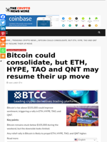 Bitcoin could consolidate, but ETH, HYPE, TAO and QNT may resume their up move - The Crypto News Wire