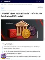 Goldman Sachs Joins Bitcoin ETF Race After Dominating XRP Market