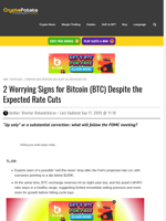 2 Worrying Signs for Bitcoin (BTC) Despite the Expected Rate Cuts