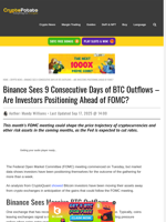 Binance Sees 9 Consecutive Days of BTC Outflows – Are Investors Positioning Ahead of FOMC?