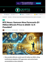 BTC News: Samson Mow Forecasts $1 Million Bitcoin Price in 2025—Is It Possible?