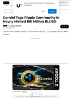 Gemini Tags Ripple Community in Newly Minted 150 Million RLUSD - U.Today