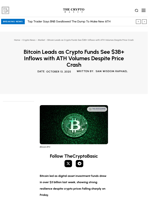 Bitcoin Leads as Crypto Funds See $3B+ Inflows with ATH Volumes Despite Price Crash