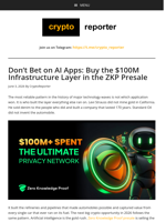 Don't Bet on AI Apps: Buy the $100M Infrastructure Layer in the ZKP Presale