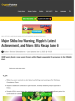 Major Shiba Inu Warning, Ripple's Latest Achievement, and More: Bits Recap June 6