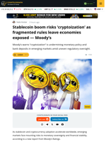 Moody’s: Stablecoin boom risks ‘cryptoization’ in emerging markets