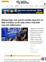 Global high-net-worth wealth rises 9% to $98.3 trillion as AI rally mints 736,000 new US millionaires