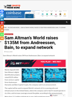 Sam Altman's World raises $135M from Andreessen, Bain, to expand network - The Crypto News Wire